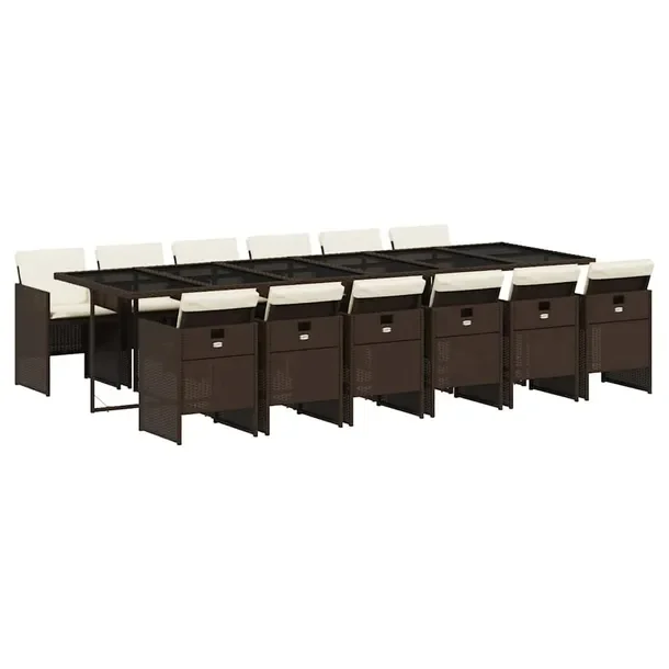 Zestaw mebli ogrodowych rattan PE brązowy 330x106x73 +12 krzeseł +poduszk
