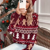 Swetry damskie - TEMU ELEGANTSUT Elegancki Sweter Damski na Boże Narodzenie i Zimę – Czerwony/Zielony/Złoty Sweter Kamizelka z Białym Kołnierzem w Paski, Okrągły - miniaturka - grafika 1