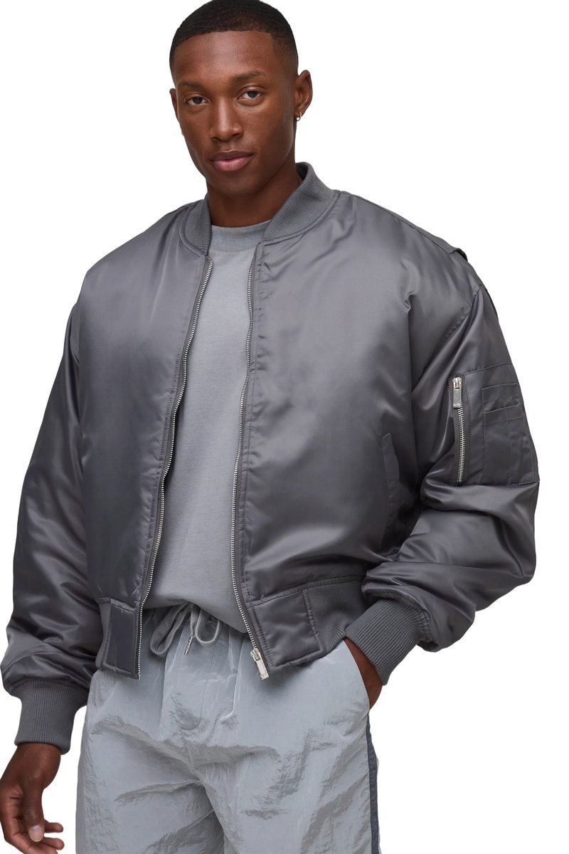BOOHOOMAN MĘSKA KURTKA BOMBER SZARA Z KIESZENIĄ NA RĘKAWIE XL Z3A*
