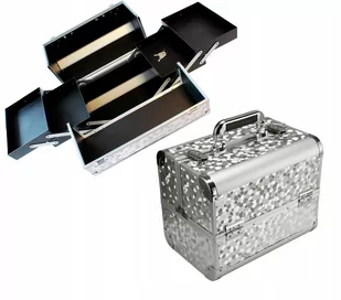 Duży rozkładany kufer na kosmetyki z dwoma zamkami srebrny - Kosmetyczki, organizery i kuferki - miniaturka - grafika 1