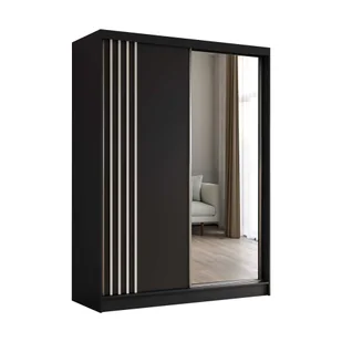 AGMAT Lugo szafa z drzwiami przesuwnymi, Szafa z 2 drzwiami i lustrem, Nowoczesna szafa w kolorze: Czarny / Czarny, Szafa w rozmiarze: 160 x 216 x 61 cm - Szafy - miniaturka - grafika 1