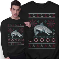 Swetry męskie - Świąteczna Bluza Prezent na Święta Wędkarza Ryby Świąteczny Sweter - miniaturka - grafika 1
