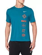 Koszulki męskie - Nike Męski T-shirt Df Miler Top Wr Gx T-shirt męski turkusowy Geoda Teal/Team Orange/Reflect L - miniaturka - grafika 1