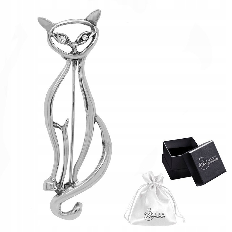 Broszka srebro pr. 925 Elegancka Stylowa Broszka Siedzący Kot