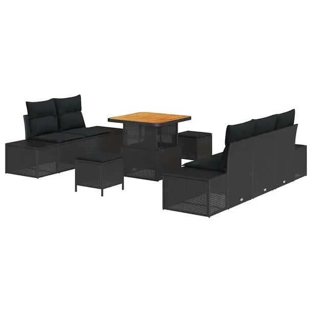 Zestaw Sofa Ogrodowa z Rattanu UV Odporna, Czarny, 2 Sofy i 2 Stoliki