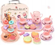 Zabawy w naśladowanie dorosłych - SERWIS KAWOWY ZESTAW do herbaty dla dzieci w walizce czajnik łyżki 40el - miniaturka - grafika 1