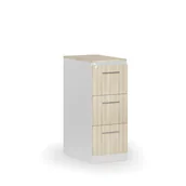 Szafy biurowe - Kartoteka metalowa PRIMO z drewnianym frontem A4, 3 szuflady, biały/dąb naturalny - miniaturka - grafika 1