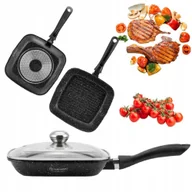 Patelnie - Patelnia grillowa z pokrywką 24 cm kwadratowa powłoka czarny marmur - miniaturka - grafika 1