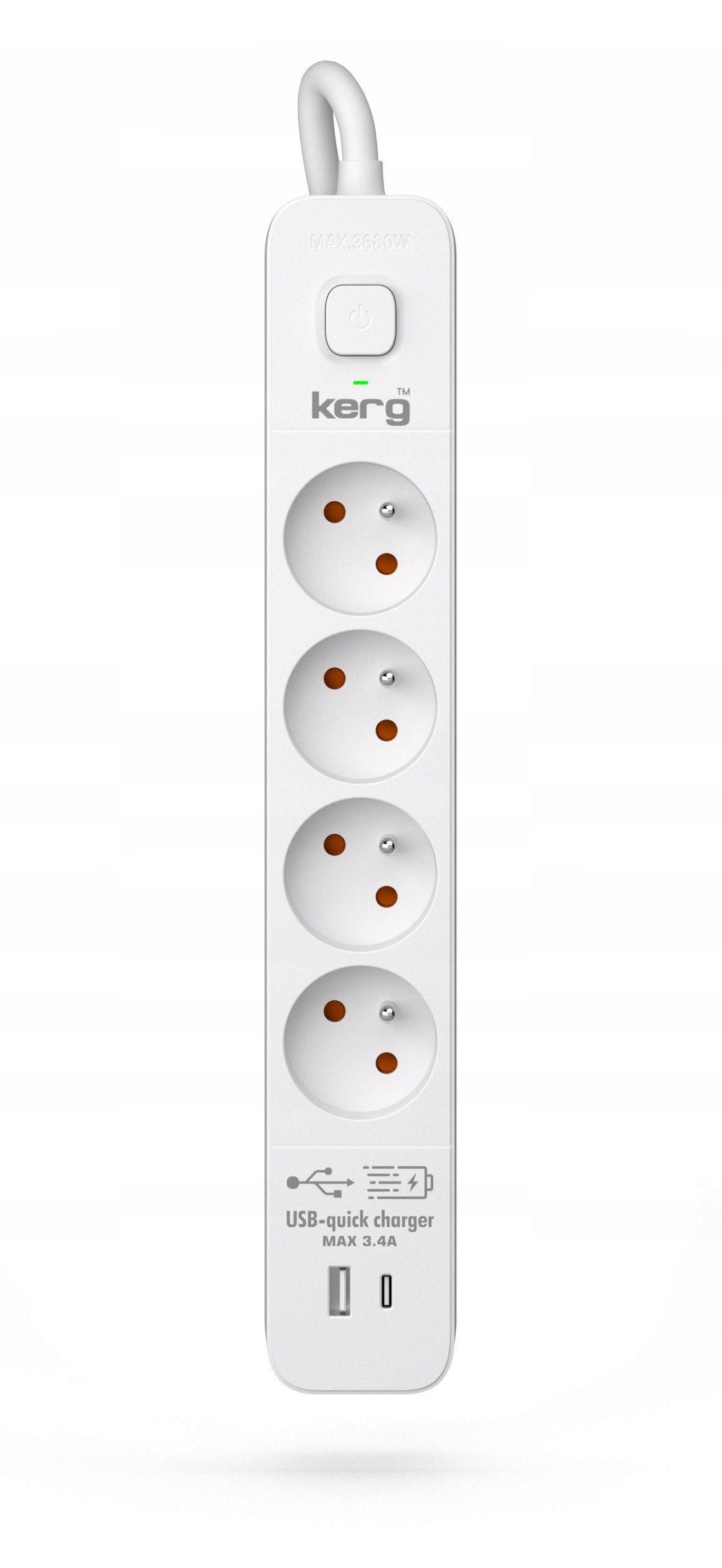 Listwa zasilająca KERG z wyłącznikiem-4 gniazda USBC+USBA 16A 3m M02593
