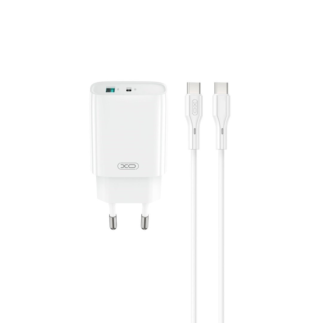 XO ŁADOWARKA SIECIOWA CE29 PD 20W 1X USB-C 1X USB BIAŁA + KABEL USB-C - USB-C