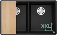 Zlewozmywaki - Podblatowy zlewozmywak granitowy z dużą komorą XXL. Zlew dwukomorowy Czarny Londyn 80 Twin. Primagran - miniaturka - grafika 1