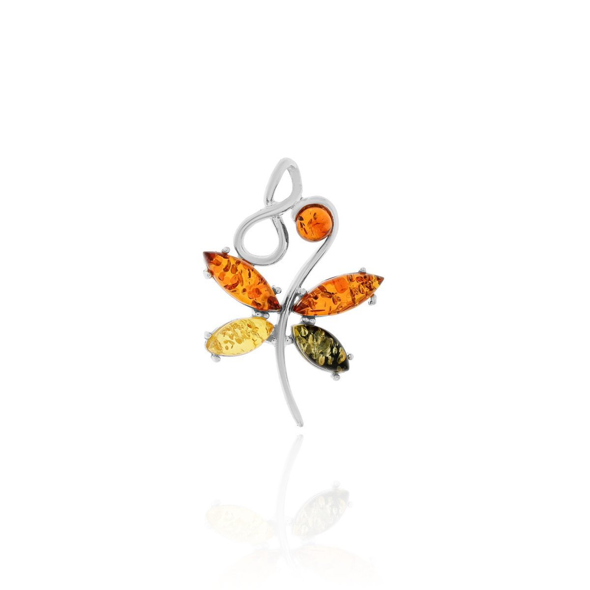 Srebrna zawieszka wisiorek z bursztynem, ważka pr. 925