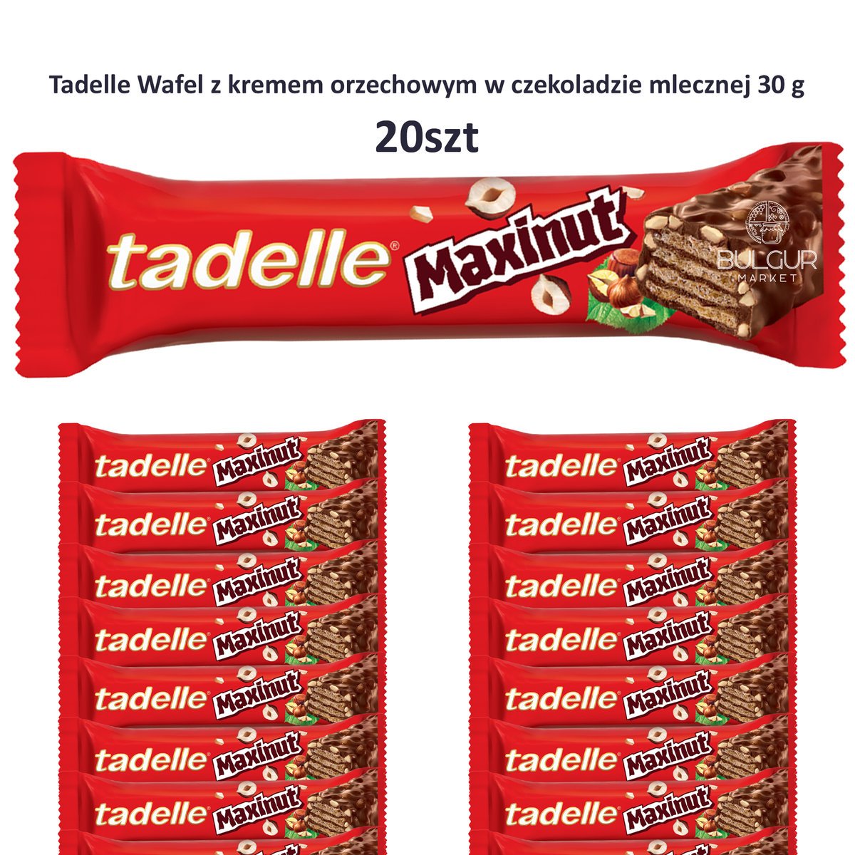 Tadelle Wafel z Kremem Orzechowym w Czekoladzie Mlecznej 30g – zestaw 20 szt.