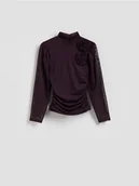 Bluzki damskie - Reserved - Bluzka z kwiatową aplikacją - ciemnofioletowy - miniaturka - grafika 1