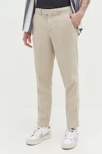 Spodnie męskie - Abercrombie & Fitch spodnie lniane kolor beżowy proste - grafika 1