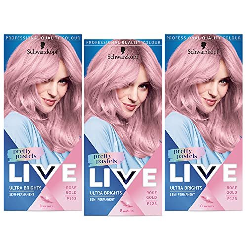 Schwarzkopf Live Ultra Brights or Pretty Pastels Farba do włosów półtrwała do 8 myć P123 Różowe Złoto, trójpak (3x142 ml)