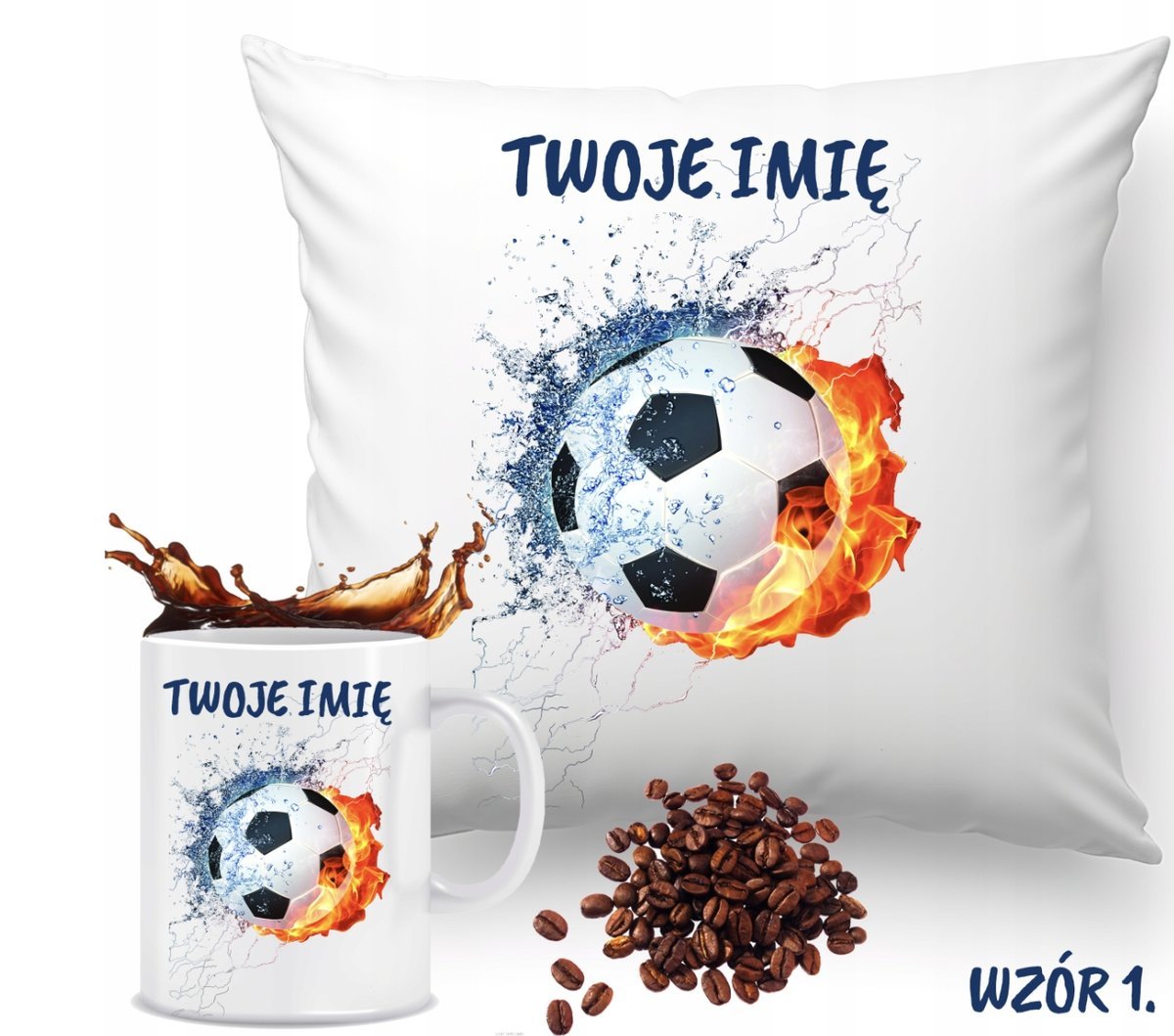 ZESTAW PODUSZKA + KUBEK Prezent PIŁKA NOŻNA FOOTBALL + IMIĘ 23