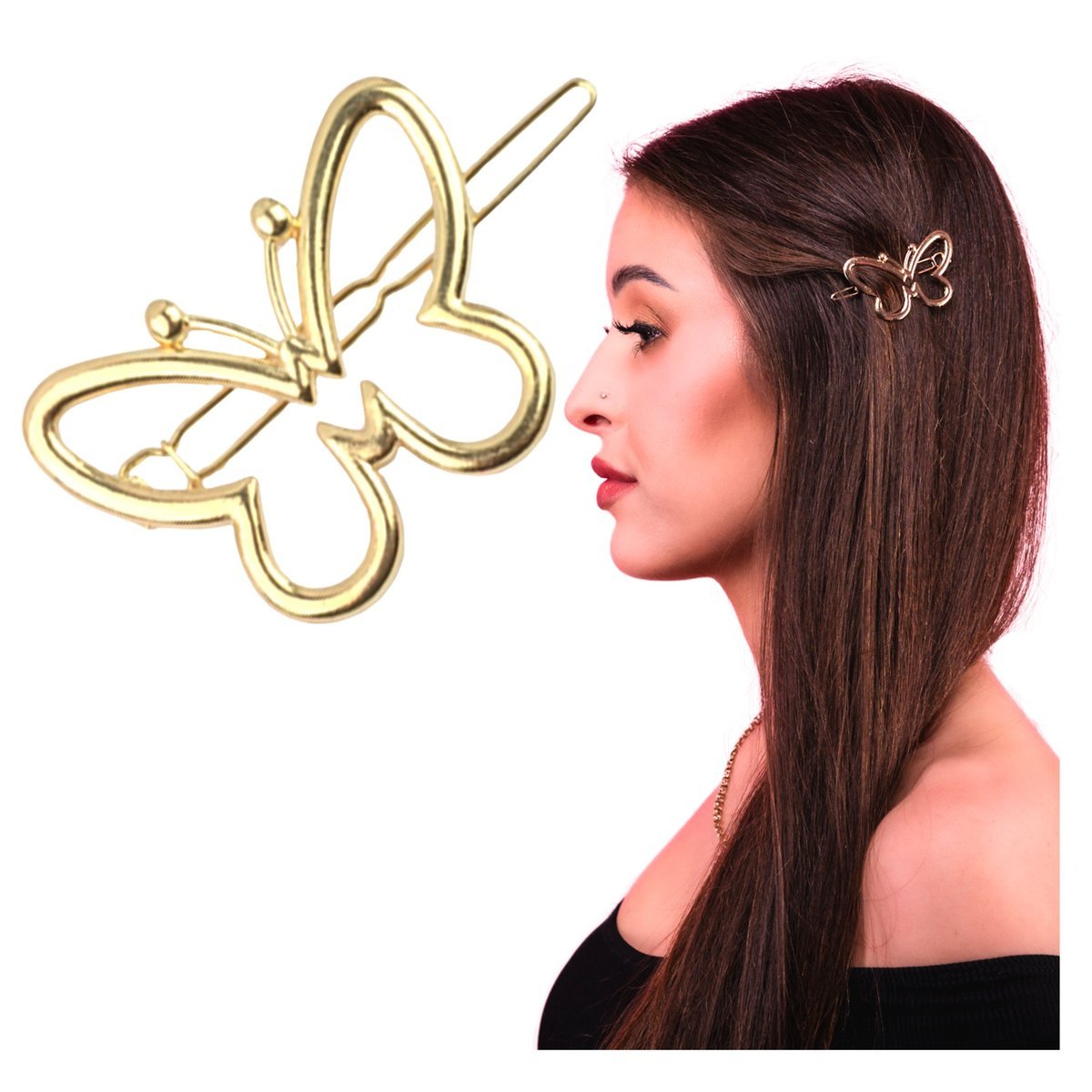 Spinka Wsuwka Złota do Włosów Ozdobna Motyl Metalowa Lekka i Wytrzymała