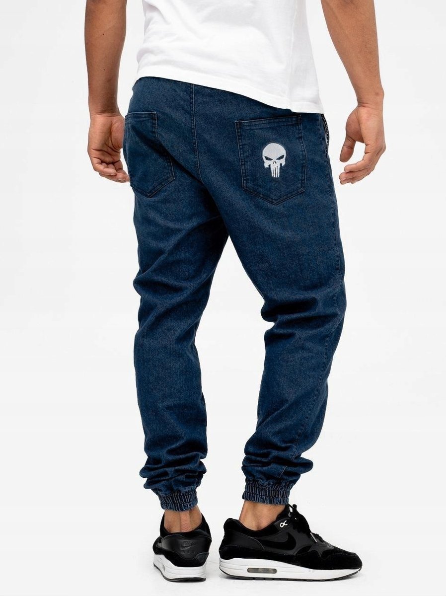 Spodnie Jeansowe Jogger Męskie Ciemne Niebieskie Marvel Denim Punisher M