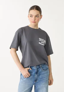 Stradivarius Koszulka oversize z grubej bawełnianej tkaniny z nadrukiem Ciemnoszary M - Koszulki i topy damskie - miniaturka - grafika 1