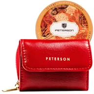 Portfele - Portfel damski mały czerwony ze skóry ekologicznej PETERSON na zatrzask i suwak elegancki prezent antykradzieżowy ochrona RFID - miniaturka - grafika 1