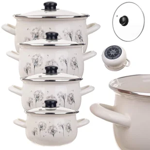 Zestaw garnków emaliowanych Pruno 2L + 3L + 4L + 5L dmuchawce - Zestawy garnków i patelni Zestaw garnków emaliowanych Pruno 2L + 3L + 4L + 5L dmuchawce - Zestawy garnków i patelni - miniaturka - grafika 1