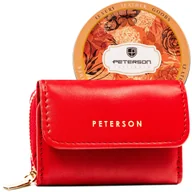 Portfele - PETERSON Mały czerwony portfel damski ze skóry ekologicznej portmonetka na zatrzask i suwak na prezent ochrona RFID - miniaturka - grafika 1