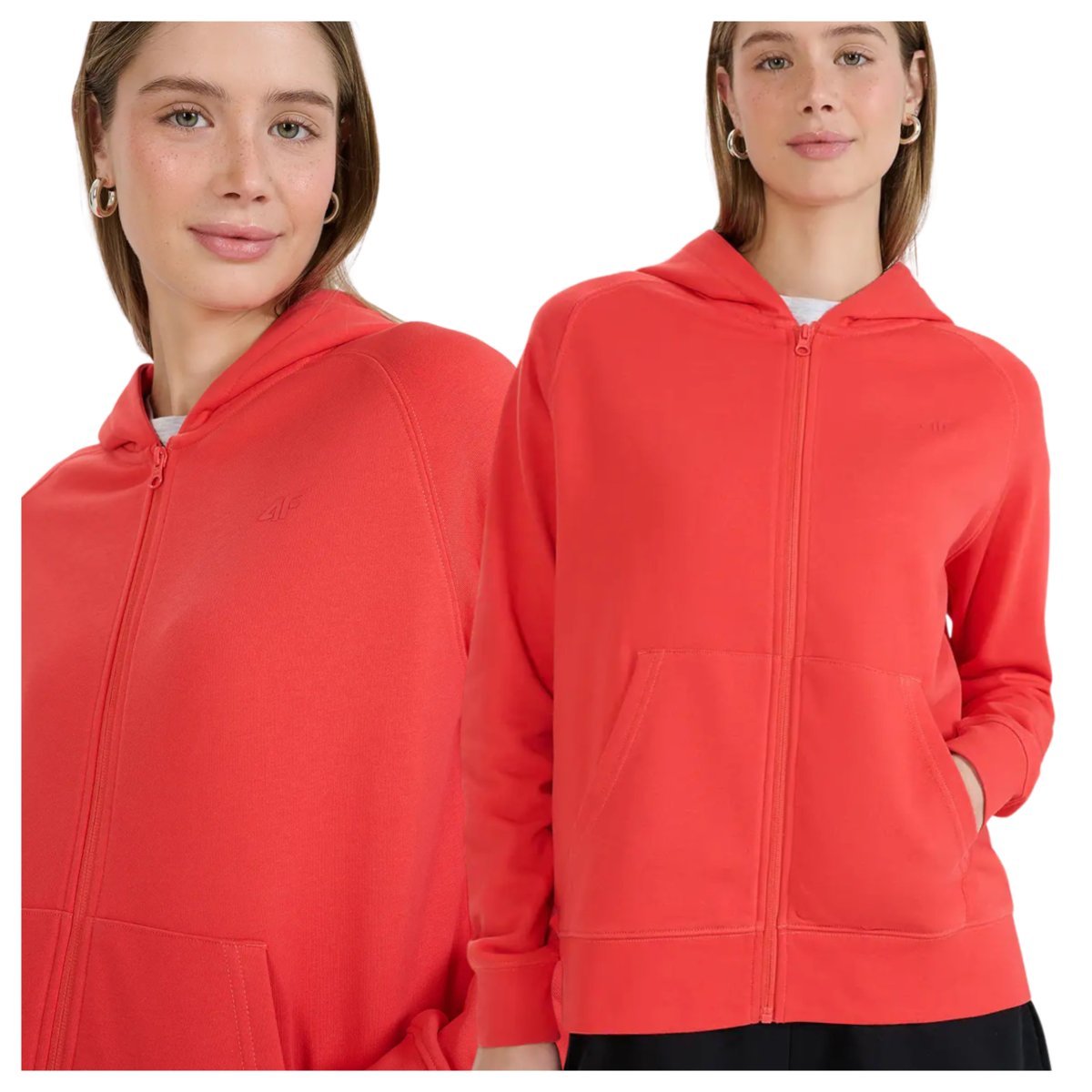 Bluza dresowa rozpinana z kapturem damska 4F 4FWMM00TSWSF1763-62S Czerwony Roz. XS
