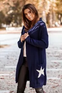 Swetry damskie - Kardigan z Kapturem i Motywem Gwiazdy - Granatowy - miniaturka - grafika 1