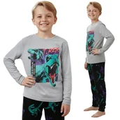 Piżamy chłopięce - Jurassic World Bawełniana, szara piżama chłopięca, DWUCZĘŚCIOWA piżamka z długim rękawem 11-12 lat 146/152 cm - sarcia.eu - miniaturka - grafika 1