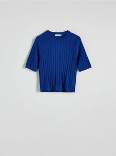 Reserved - Dzianinowa bluzka z wiskozą - niebieski - Swetry damskie - miniaturka - grafika 1