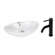 Baterie umywalkowe - REA-00692 + REA-B4102 Rosa Umywalka 660x440x210 mm z Bateria Umywalkowa niska Lungo black mat - miniaturka - grafika 1