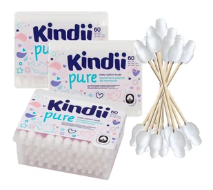 Kindii Patyczki higieniczne z ogranicznikiem PURE 3 PACK 180 sztuk - Chusteczki nawilżane - miniaturka - grafika 1