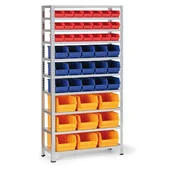 Szafy i regały magazynowe - Regał z plastikowymi pojemnikami BASIC, 1730 x 850 x 300 mm, 21x pojemnik typu A + 15x B + 9x C - miniaturka - grafika 1