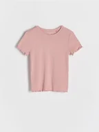 Koszulki dla dziewczynek - Reserved - Ażurowy t-shirt - pastelowy róż - miniaturka - grafika 1