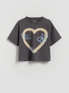 Reserved - Luźny t-shirt z nadrukiem - ciemnoszary - Koszulki dla dziewczynek - miniaturka - grafika 1