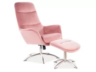 Fotele - Signal Fotel z podnóżkiem różowy welur NIXON VELVET srebrna podstawa - miniaturka - grafika 1