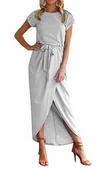 Sukienki - Asymetryczna wiązana sukienka maxi : Kolor - Szary - miniaturka - grafika 1