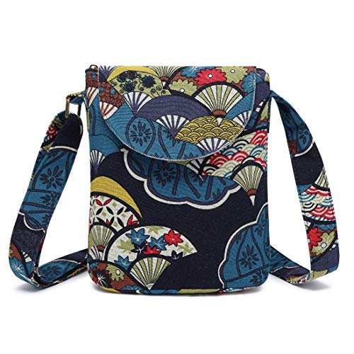 OPQRSTU Damska torba na ramię w stylu retro, mały rozmiar, płócienna torba na ramię, hipisowska, boho, torebka crossbody, NIEBIESKI
