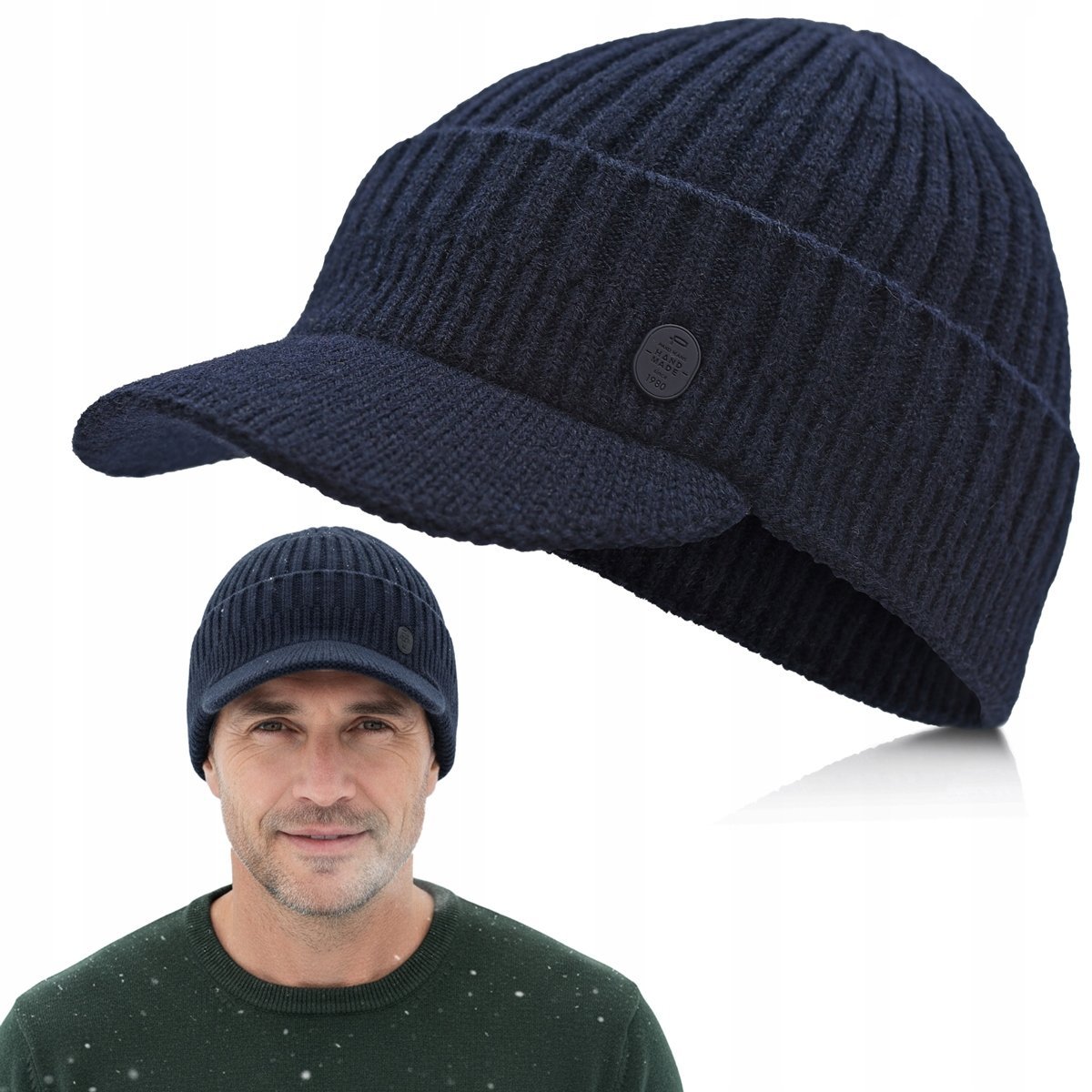 CZAPKA zimowa z daszkiem sportowa elastyczna GRANATOWA Pako Jeans