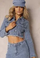 Kurtki damskie - Granatowa Jeansowa Krótka Kurtka z Kieszonkami i Przetarciami Nipiria - miniaturka - grafika 1