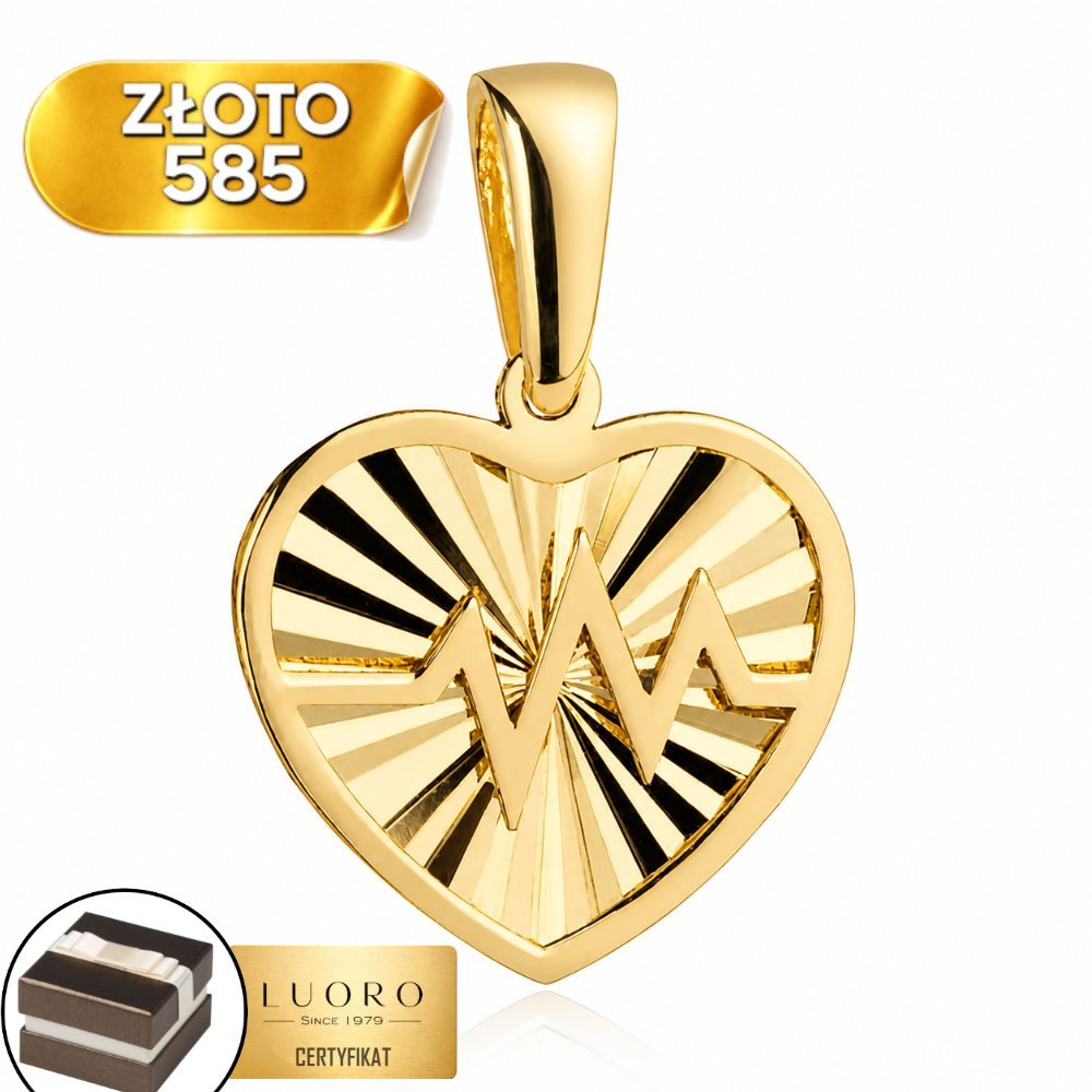 ZAWIESZKA ZŁOTA 585 14K SERCE DIAMENTOWANE LINIA ŻYCIA 1,5 CM ELEGANCKA