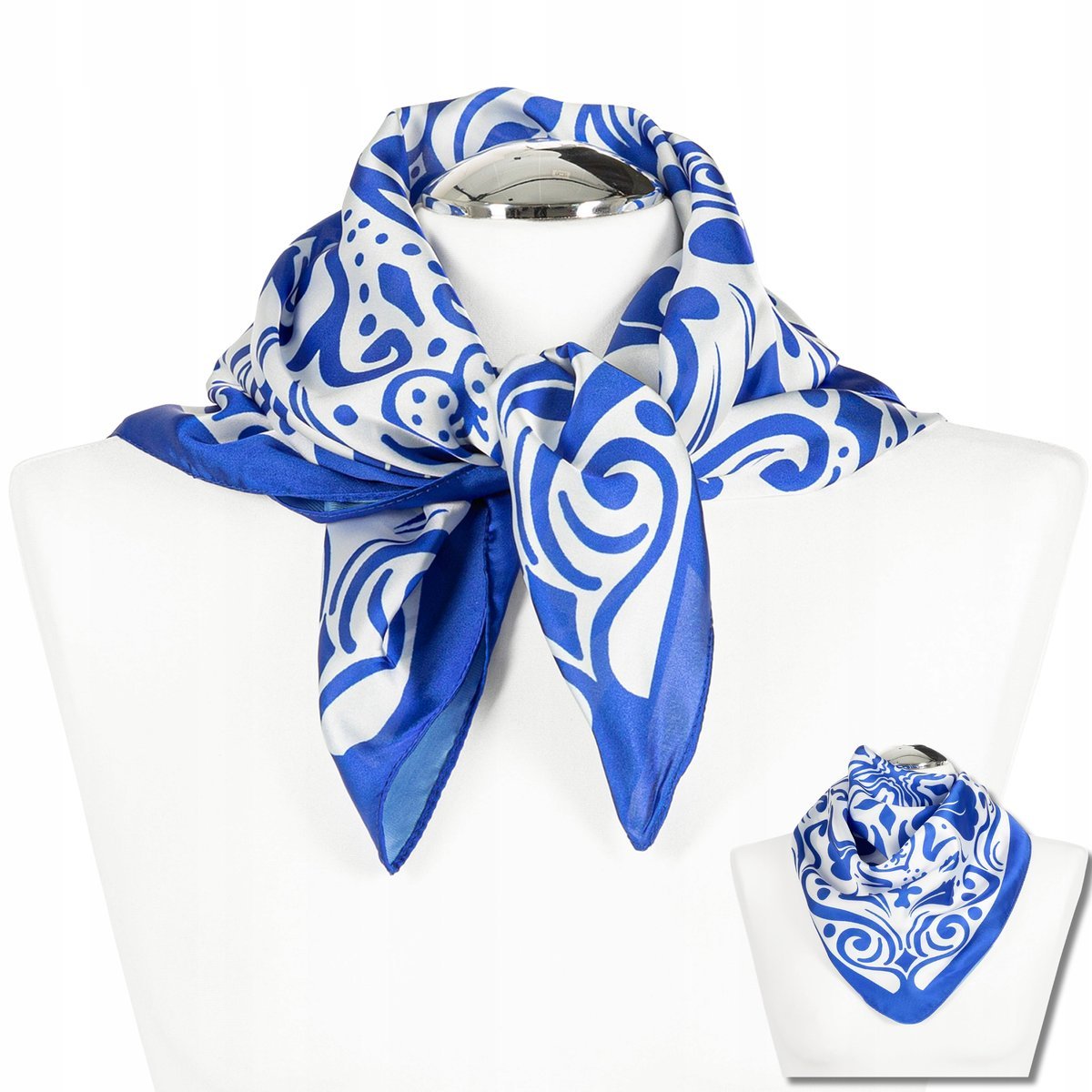 ELEGANCKI SZAL LEKKA KWADRATOWA APASZKA DAMSKA STYLOWY SZALIK MORAJ BLUE