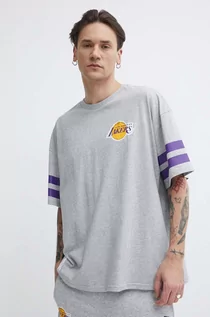 Koszulki męskie - New Era t-shirt bawełniany męski kolor szary z nadrukiem LOS ANGELES LAKERS - grafika 1