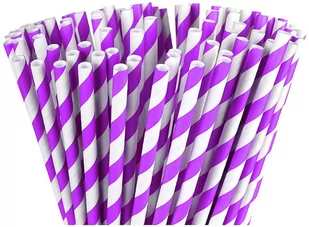 Słomka papierowa shake Biało-Fioletowa 197mm x 8mm, 100 sztuk - Słomki do napojów - miniaturka - grafika 1