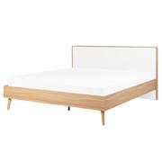 Łóżka - Beliani Łóżko drewniane 160 x 200 cm LED jasnobrązowe SERRIS - miniaturka - grafika 1