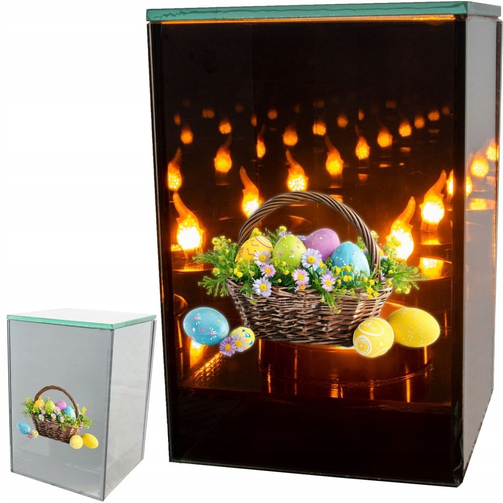 Znicz LED Wielkanocny koszyczek z jajkami lampion na grób dekoracja lustro