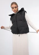 Kamizelki damskie - Damska kamizelka oversizowa pikowana czarna XL - miniaturka - grafika 1