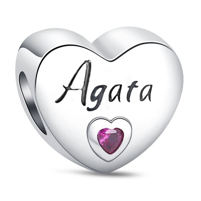 Charms Zawieszka SREBRO 925 koralik Imię Agata Serce