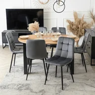 Stoły z krzesłami - Zestaw Stół Okrągły Rozkładany HARRY 102-142 cm Dąb Craft/Czarny i 6 Krzeseł Tapicerowanych PERU Szarych Welurowych Nowoczesnych - miniaturka - grafika 1